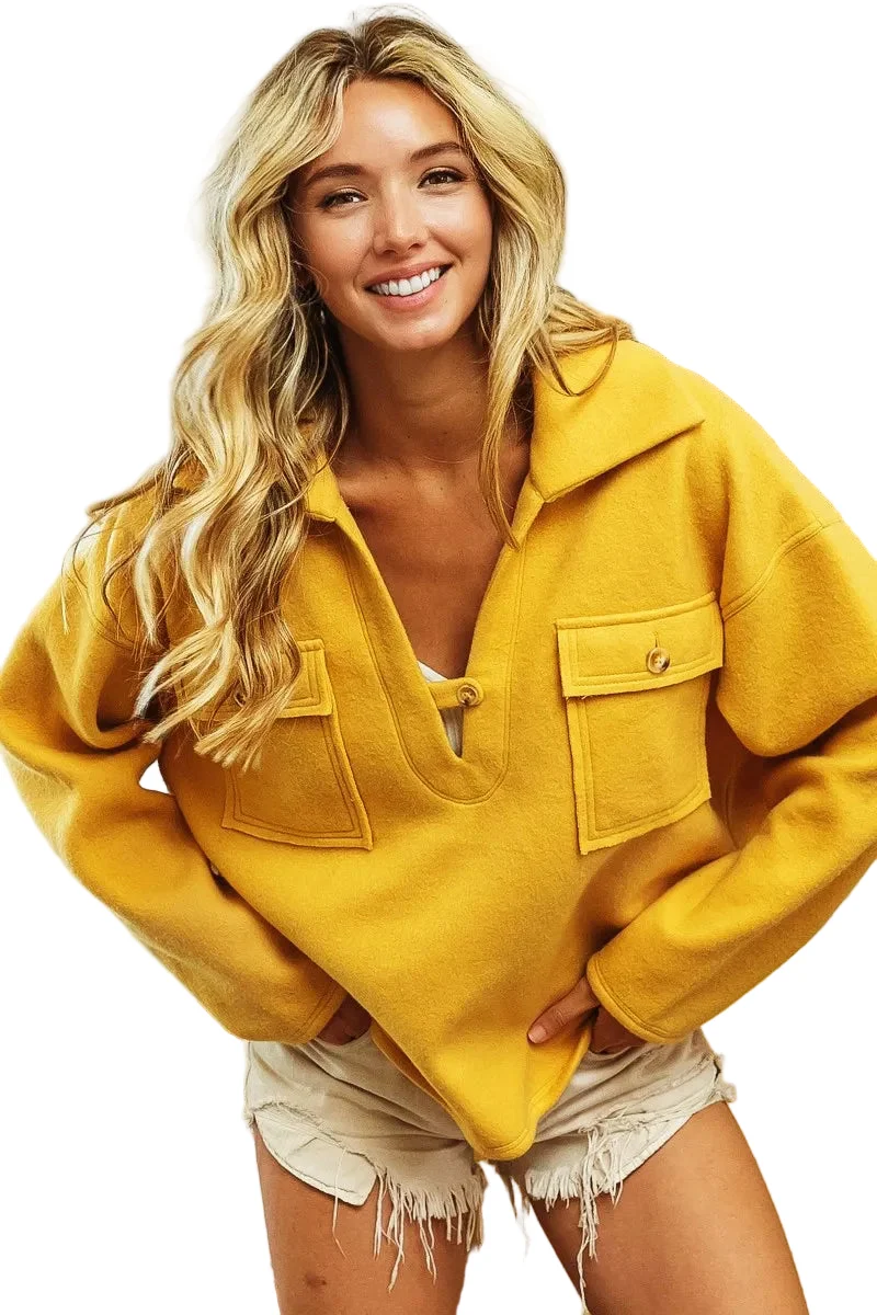 Dames Fleece Sweatshirt met Kraag en Flapzakken