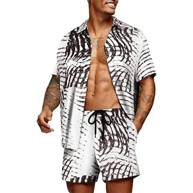 Heren Twee-Piece Set - Korte Mouwen Overhemd & Bijpassende Shorts - Ontspannen Pasvorm