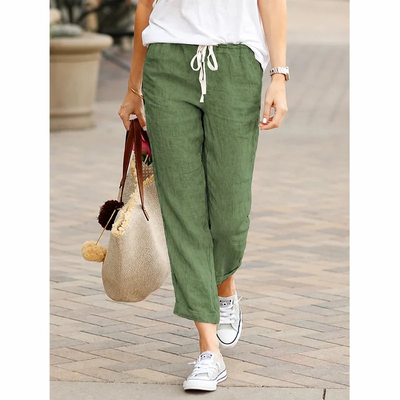 Dames Broek Relaxed Fit Katoen Linnen Mix