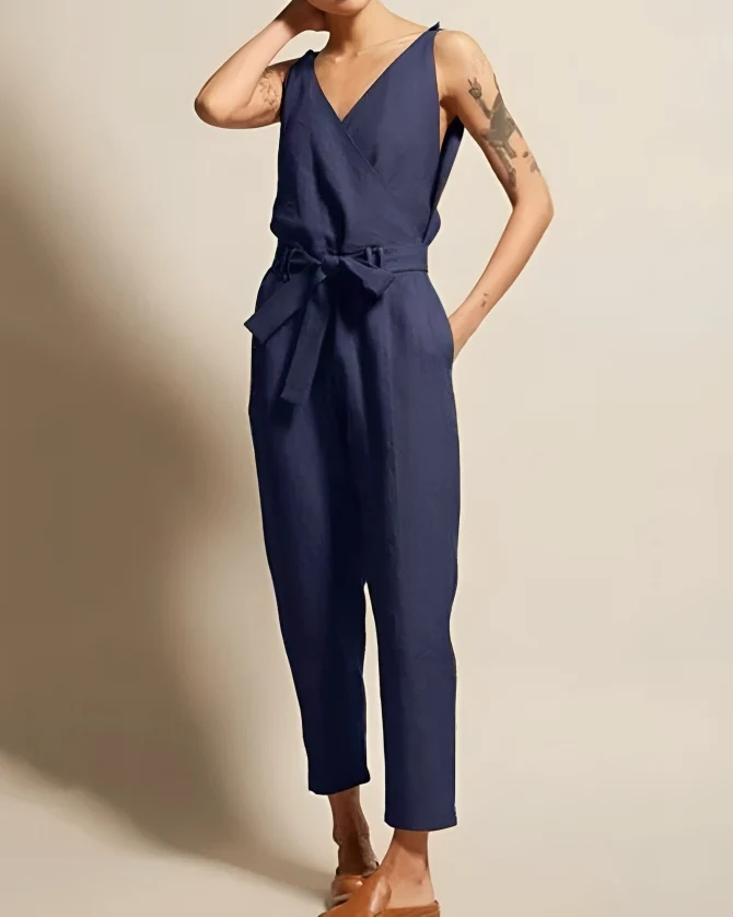 Dames Jumpsuit Luchtig Linnen Look Met Tailleband