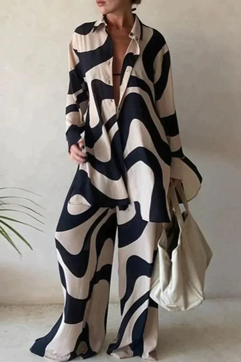 Dames 2 Delige Set Comfy Linnen Look Broek en Shirt