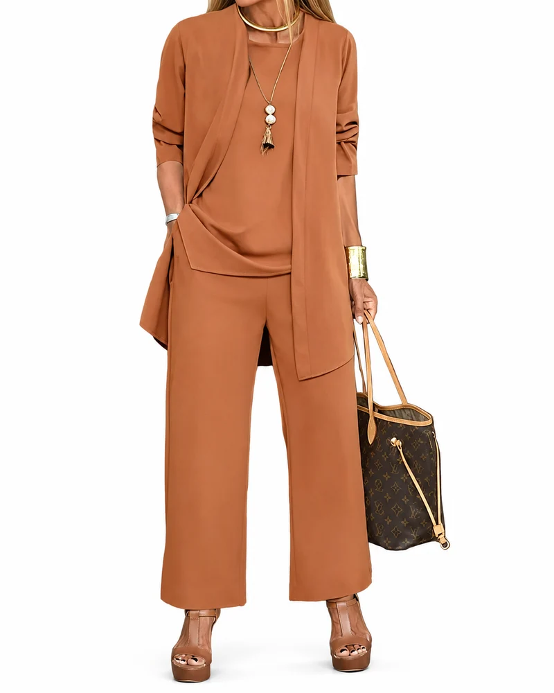 Dames Set Drie Delen Casual Vest en Lange Broek Katoenmix