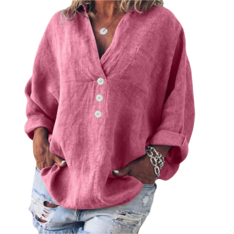 Dames Trui Casual Katoen en Lin Met Knoopdetail
