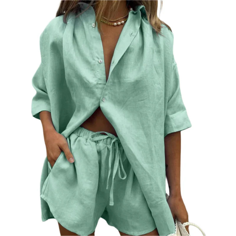 Dames Two Piece Set Comfy Oversized Blouse en Short van Ademend Materiaal