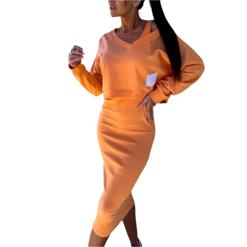 Dames Midi Jurk en Korte Sweatshirt Set