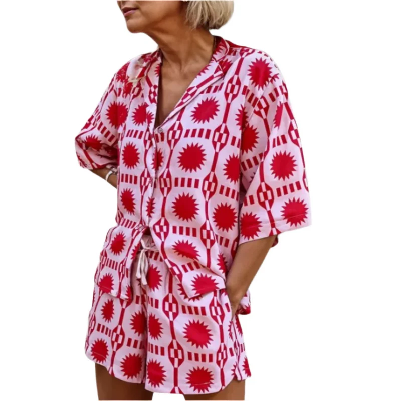 Dames 2-Piece Zomer Ensemble Met Geometrisch Patroon