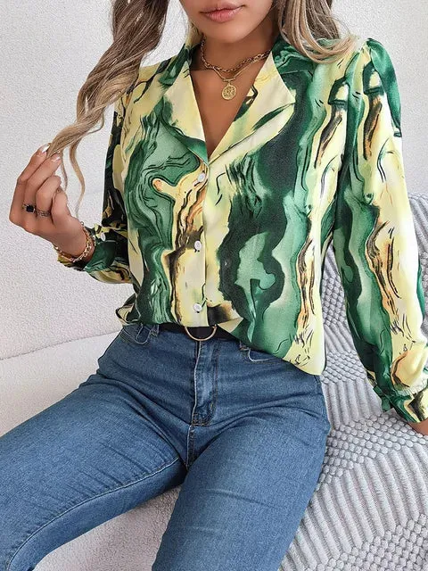 Dames Shirt Marmeren Ontwerp Casual Katoen