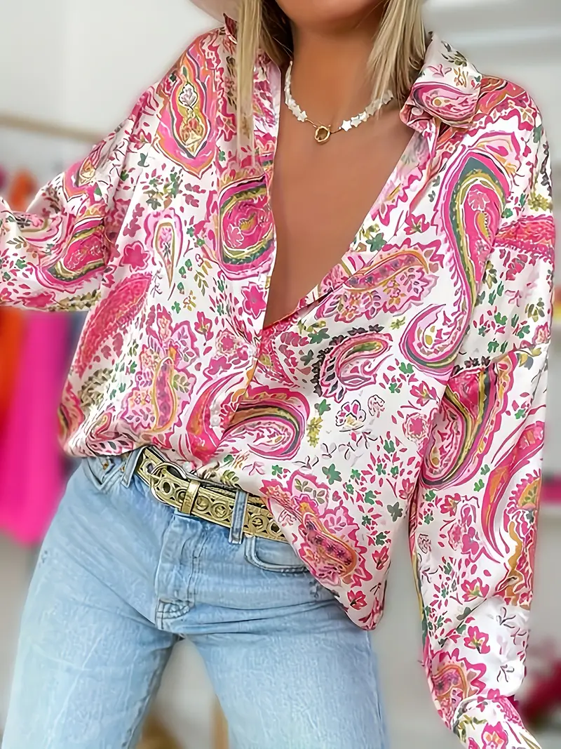 Dames Shirt Lange Mouwen Paisley Print Katoen