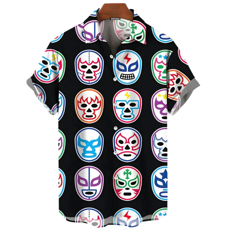 Heren T-shirt met Luchador Maskers en Relaxed Fit