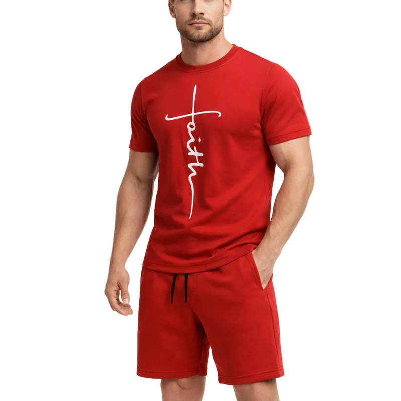 Mannen Zomer Set T-shirt en Shorts Ademend Katoen