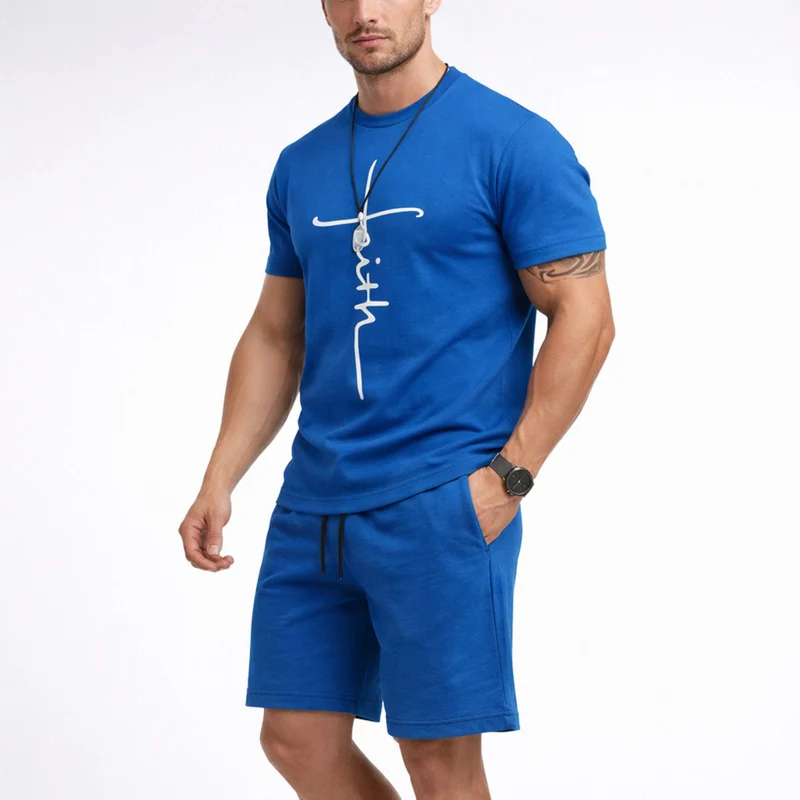 Mannen Zomer Set T-shirt en Shorts Ademend Katoen