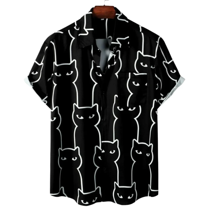 Heren T-shirt met Ontspannen Pasvorm en Kattenprint