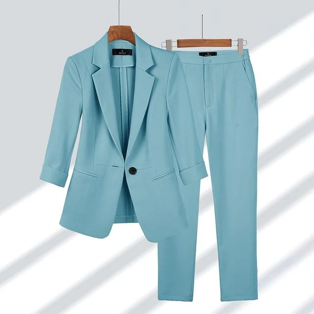 Tweedelige Set Dames Blazer en Broek Elegante Pasvorm Hoogwaardige Stofmix