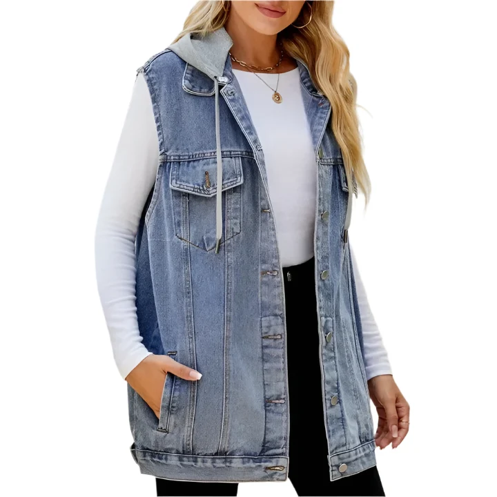 Dames Denim Vest met Kap Urban Edge