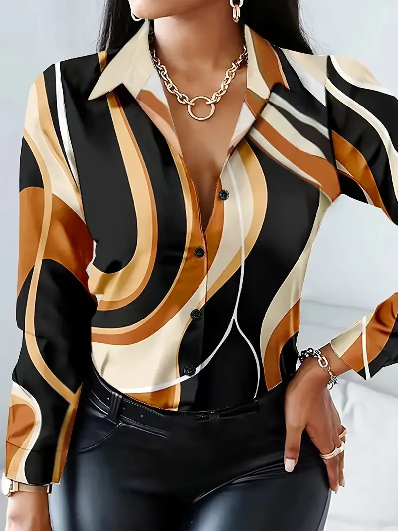 Dames Shirt Lange Mouwen Geometrisch Patroon Katoen