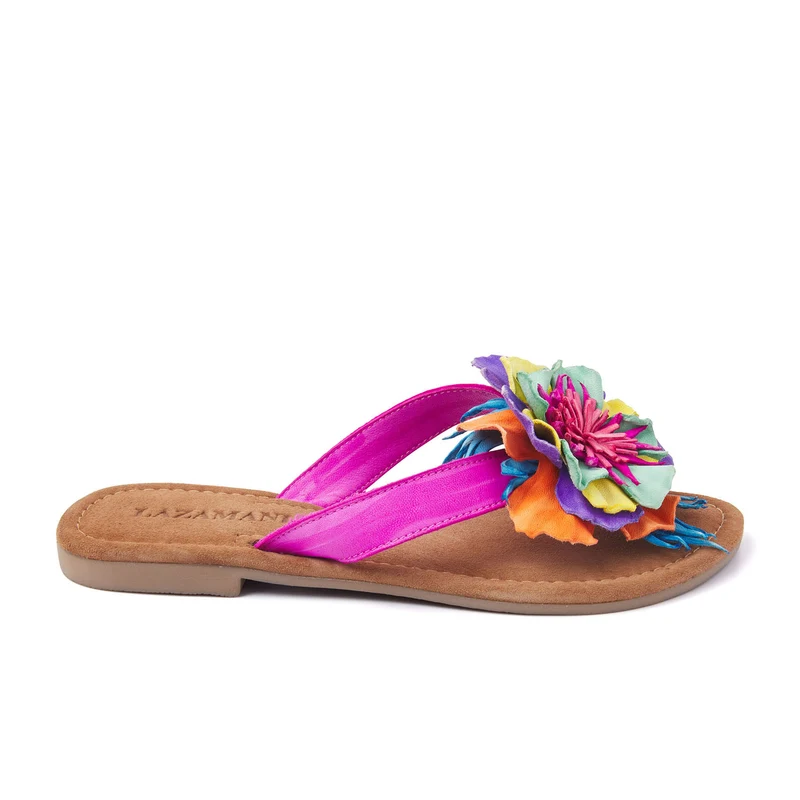 Peony Dames Slippers Leer Fuxia