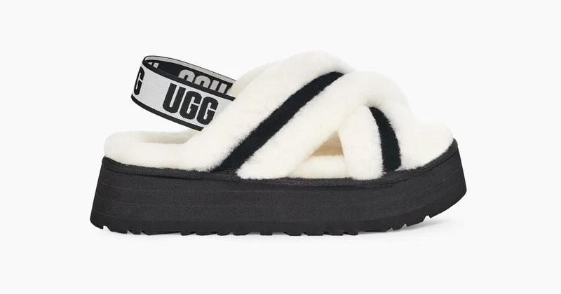 UGG Dames Disco Cross Slide - Zwart / Wit