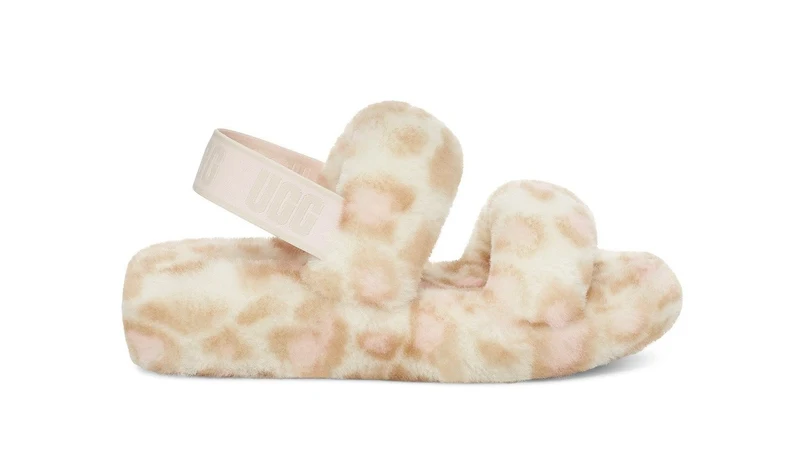 UGG Dames Oh Yeah panterprint pantoffels - wit