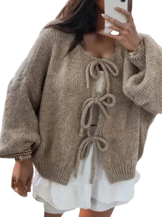 Dames Gebreid Vest met Striksluiting Bohemian Stijl