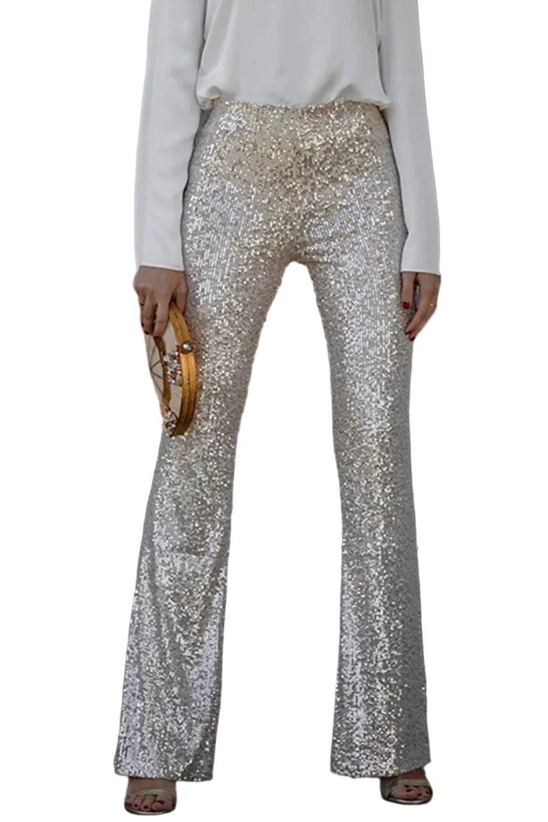 Dames Hoge Taille Flared Broek Met Pailletten