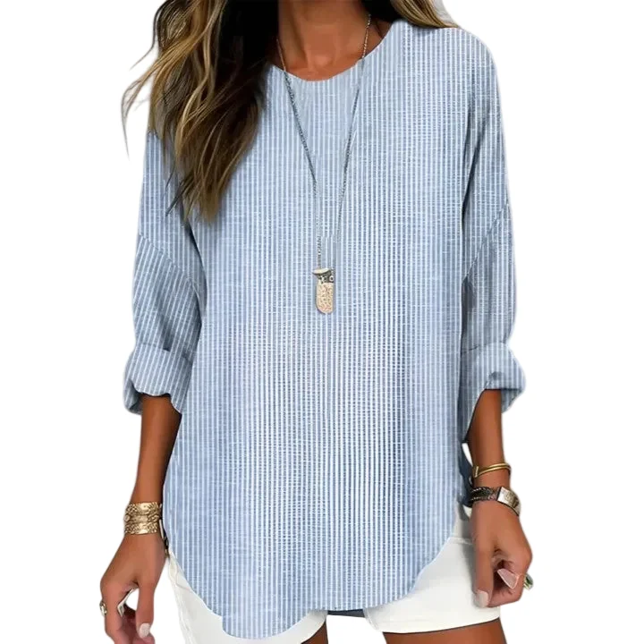 Dames Blouse Streepontwerp Ronde Hals Casual Chic