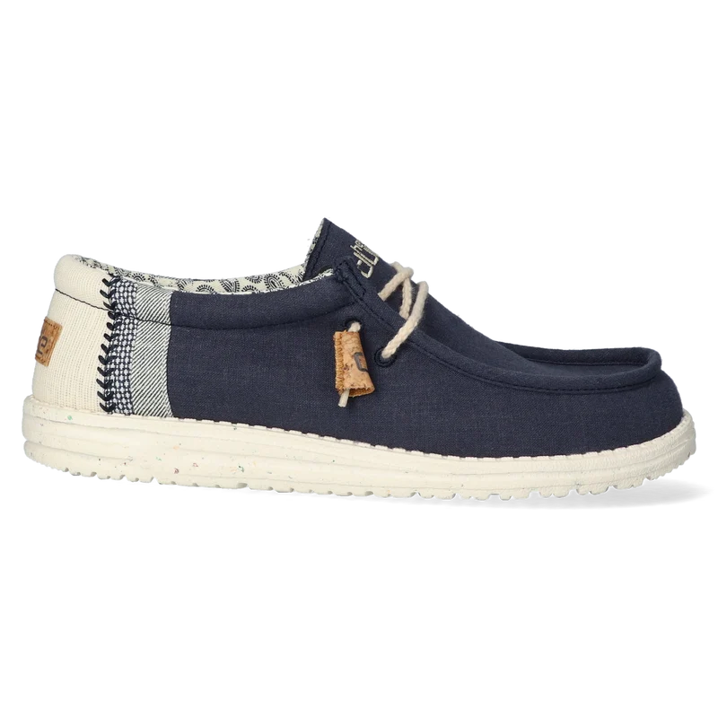 Wally Linen Natural Heren Instappers Navy