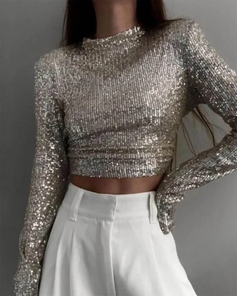Dames Top Pailletten Ademend Polyester Voor Feestelijke Gelegenheden