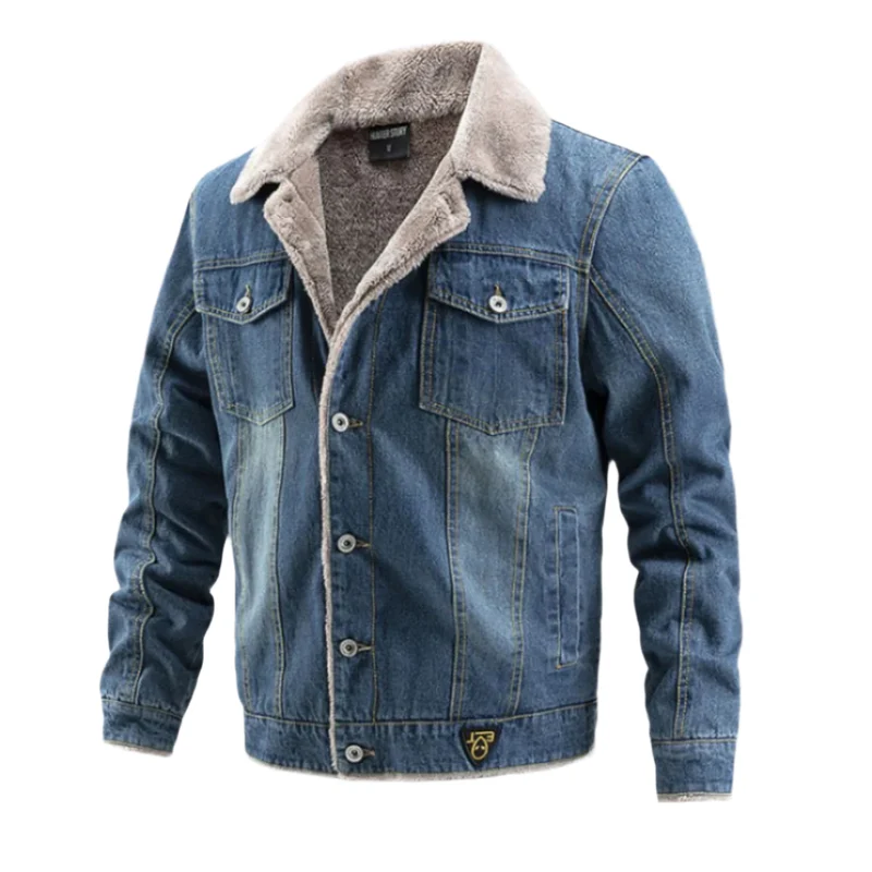 Heren Winterjas Denim Met Gewatteerde Binnenvoering en Praktische Zakken