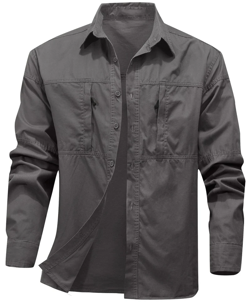 Heren T Shirt Lichtgewicht Katoen Outdoor Met Borstzakken