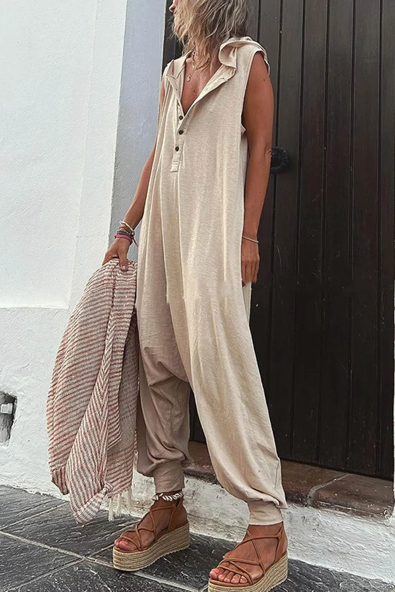 Dames Jumpsuit Casual Met Capuchon Katoen