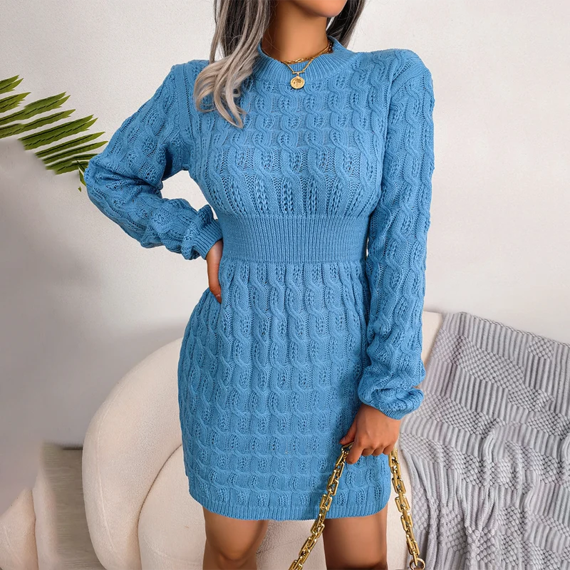 Dames Jurk Nauwsluitend Elegant Breipatroon Winterjurk