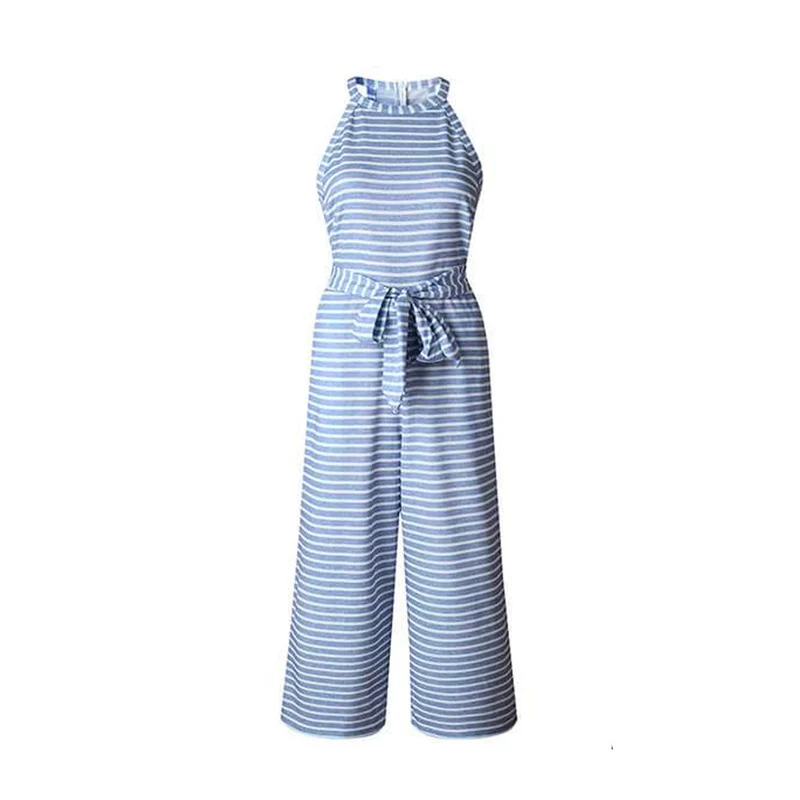Vrouwen Gestreepte Taille Gordel Wijde Pijpen Jumpsuit